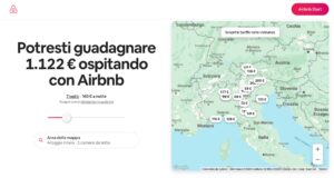 Landing page Airbnb con calcolatore guadagni per potenziali host, mostrando un esempio di conversione basata sui dati