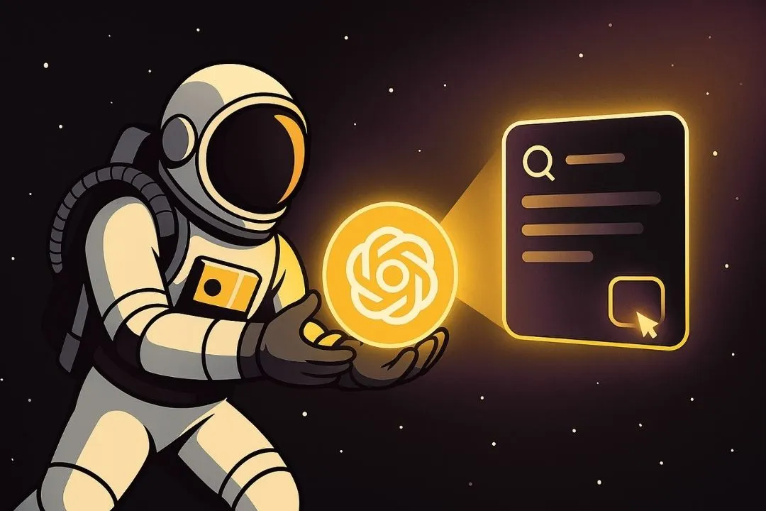 Astronauta che illumina una card: come posizionarsi su ChatGPT ed uscire nelle risposte dell’AI